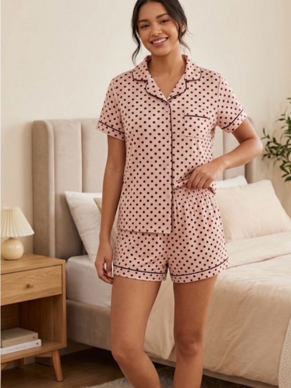NWOT Ambrielle 2 Pc pajama set pink burgundy polka dots short-sleeve top XXL
